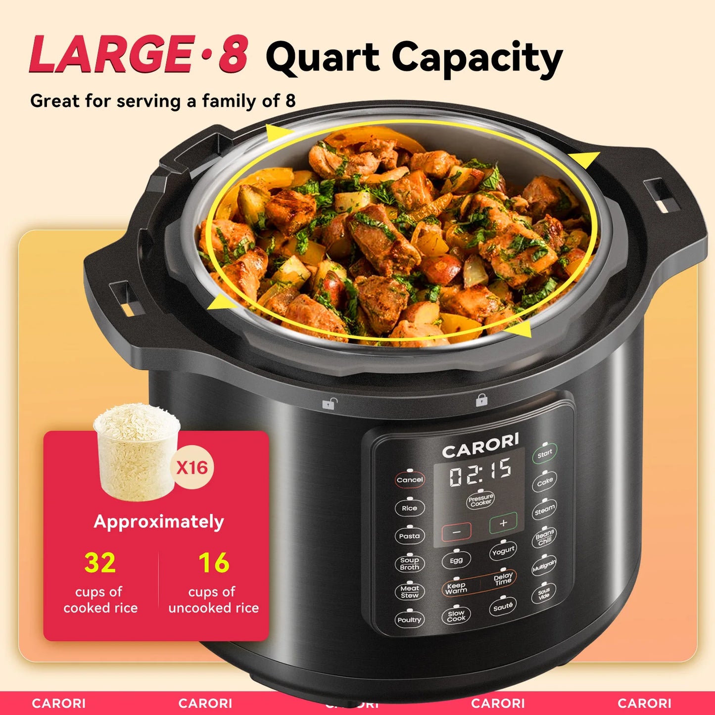 1200W 12-in-1 Electric Pressure Cooker 8Qt, Stainless Steel Pressure Cooker, Slow Cook Rice Cooker Steamer Sauté, Yogurt