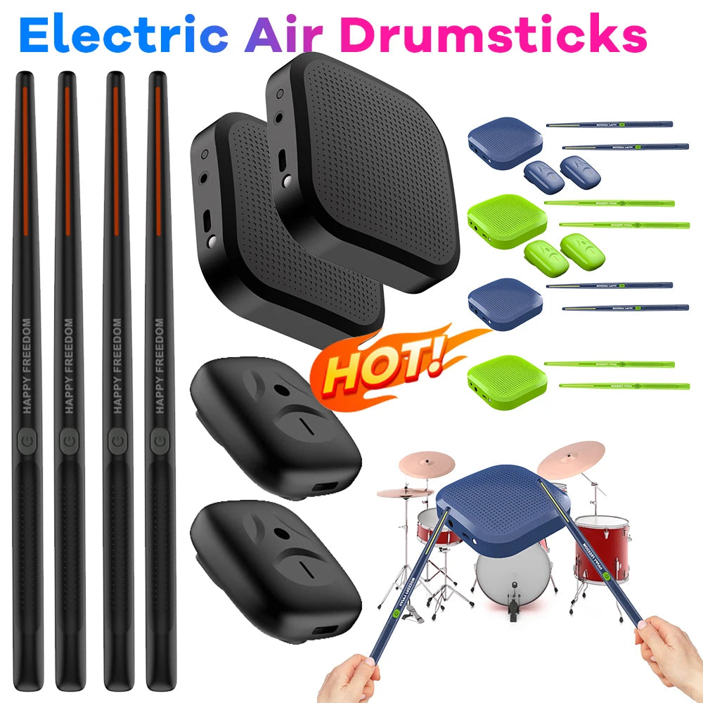 Air Drum with Drumsticks Sets Portable Electronic Virtual Air Drum Drumsticks Pedals Professional for Beginners Children Adults