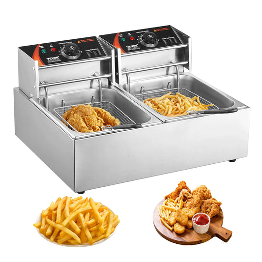 SucceBuy 12L Electric Deep Fryer w/Dual Removable Tanks Commercial Countertop  Fryer for Chicken French Fries Frying Chips