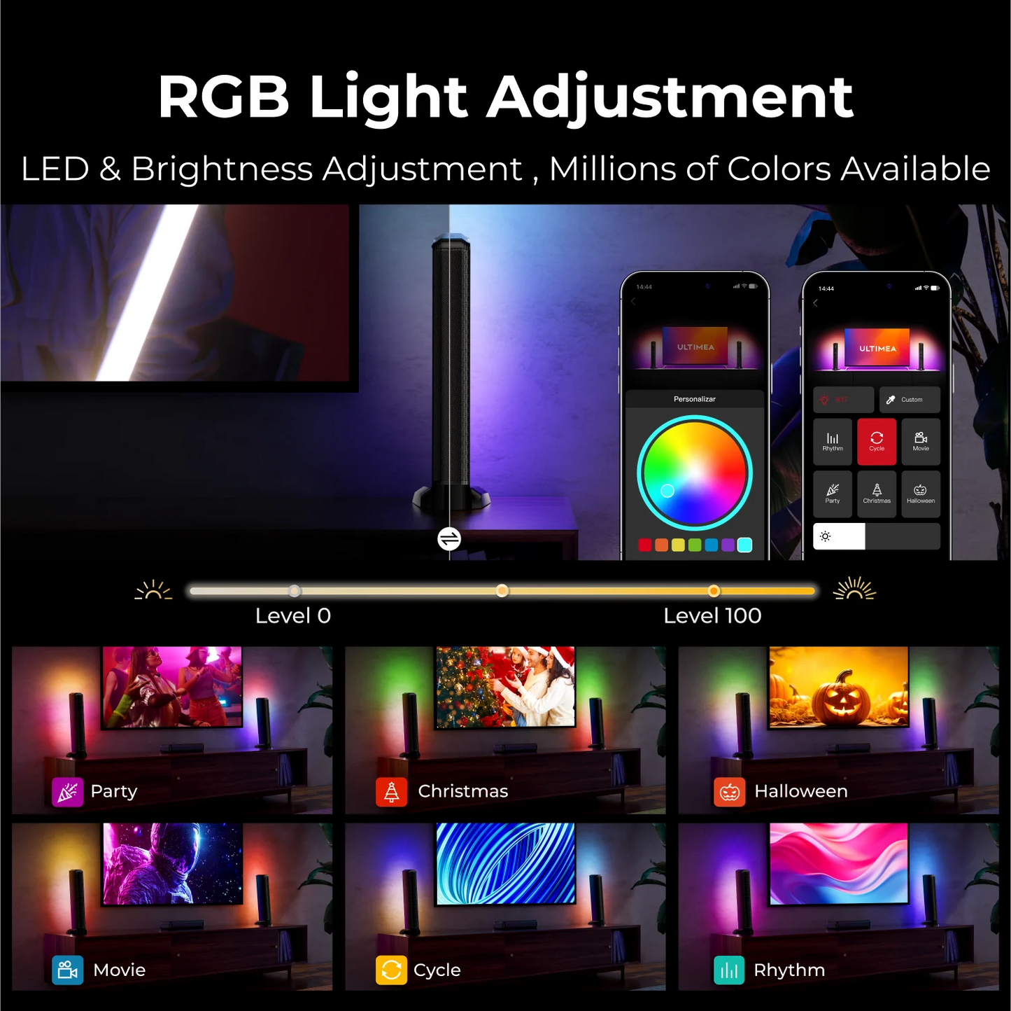 ULTIMEA 7.1 Surround Sound Bar with 2 Surround Speakers & 6.5" Subwoofer, Surround Sound System for TV with RGB, APP Control