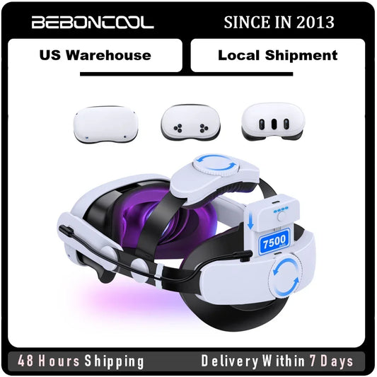 BEBONCOOL MQ2004 with 7500mAh Rechargable Battery Head Strap for Meta Quest 2/Quest 3/Quest 3S ＆ VR Accessories Enhance Support