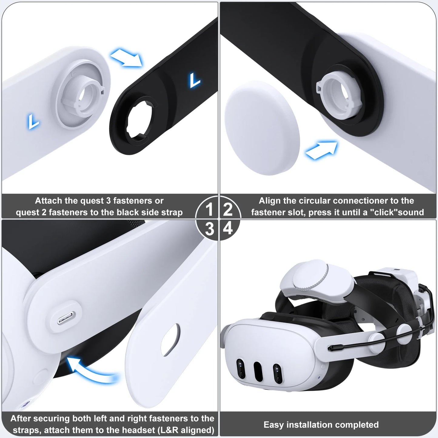 BEBONCOOL MQ2004 with 7500mAh Rechargable Battery Head Strap for Meta Quest 2/Quest 3/Quest 3S ＆ VR Accessories Enhance Support