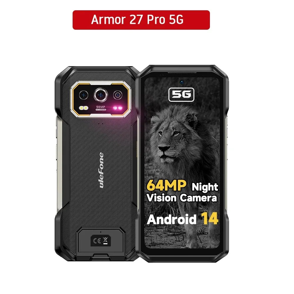 Ulefone Armor 27 Pro 5G Rugged Phone 10600mAh 50MP Camera 64MP Night Smartphone Android 14 Up to 24GB+256GB NFC Waterproof Phone