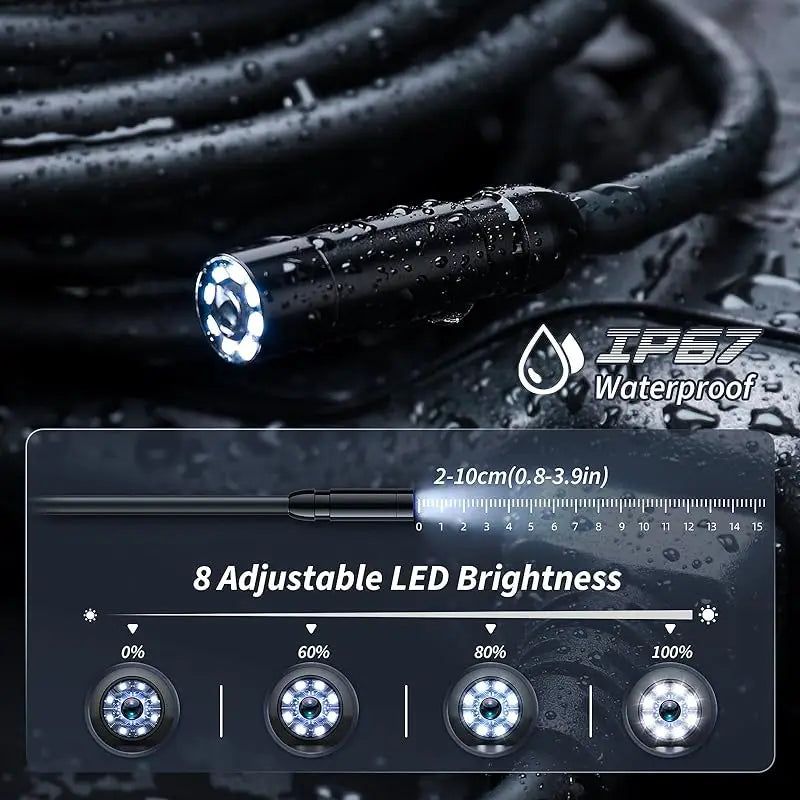 4.3IPS Screen Endoscope Camera HD 1080P Car Inspection Borescope with 8LEDS IP67 Waterproof Snake Camera for Checking Car Sewer