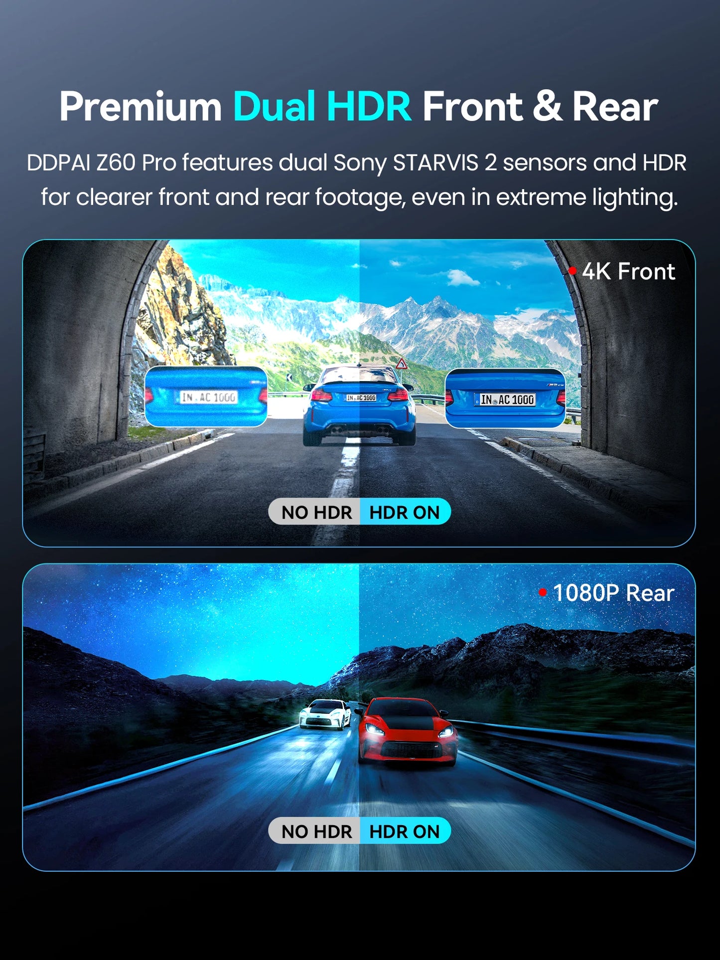 2025 New DDPAI 4K Dash Cam Z60 Pro Support Front and Rear Car Camera SONY STARVIS2 678 Sensor 5GHz Wi-Fi GPS ADAS Car DVR