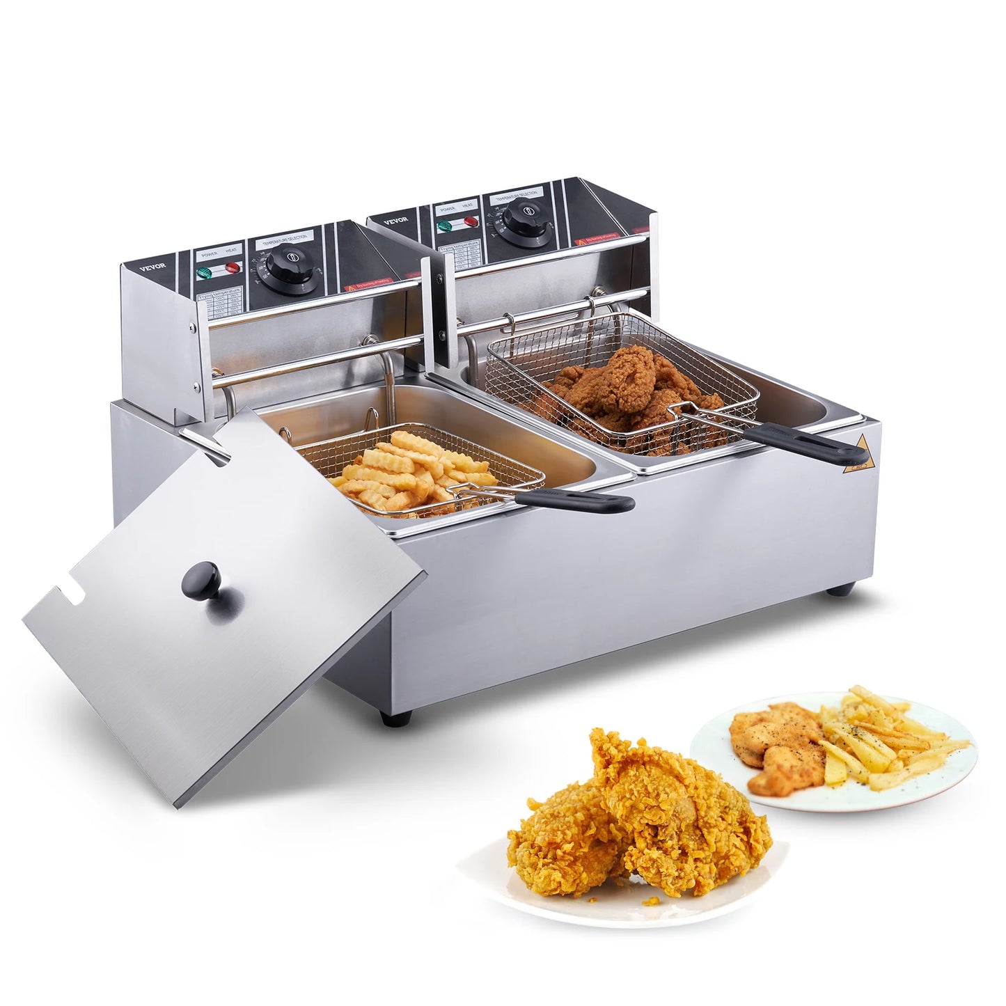 SucceBuy 12L Electric Deep Fryer w/Dual Removable Tanks Commercial Countertop  Fryer for Chicken French Fries Frying Chips