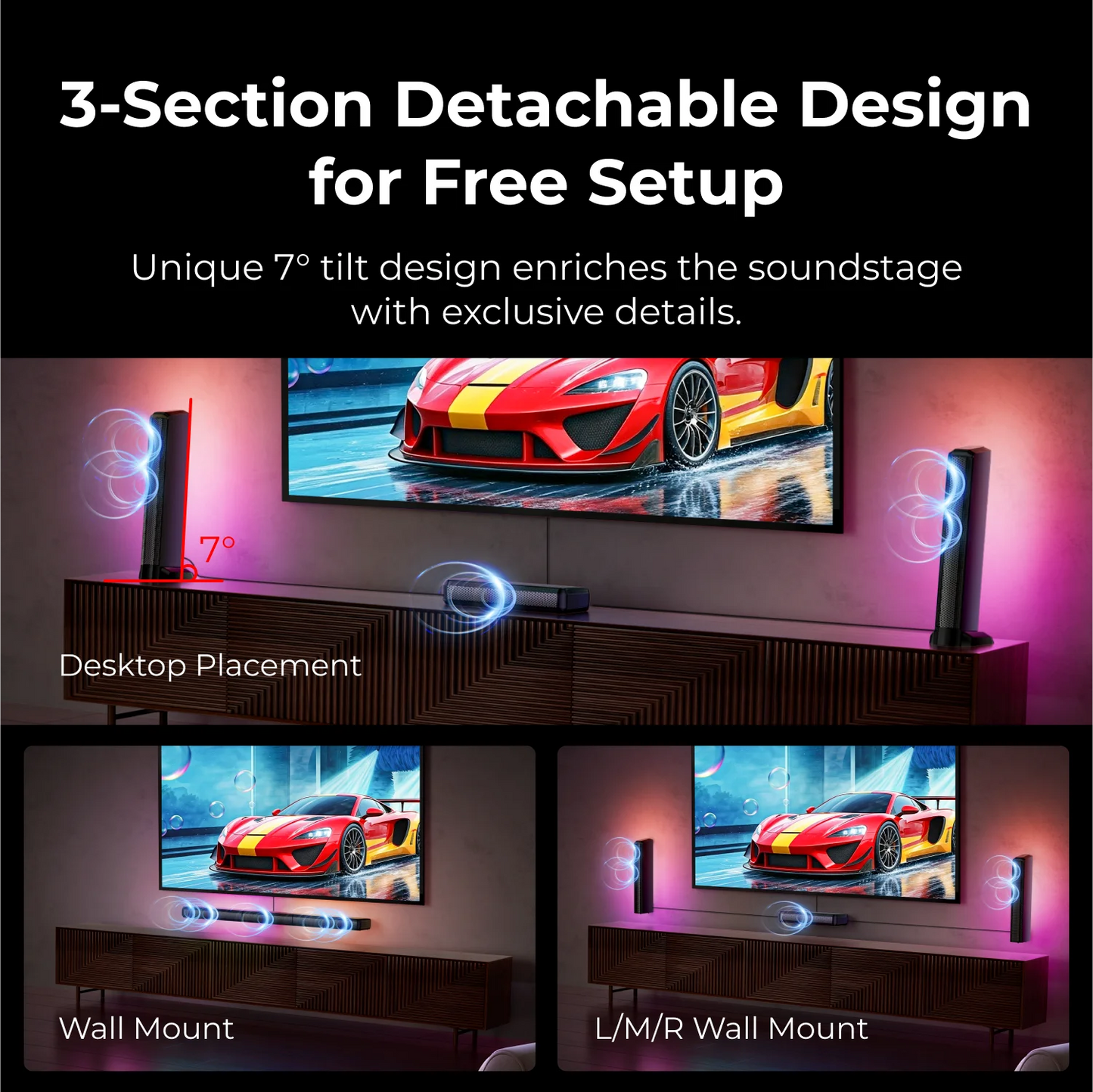 ULTIMEA 7.1 Surround Sound Bar with 2 Surround Speakers & 6.5" Subwoofer, Surround Sound System for TV with RGB, APP Control