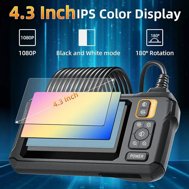 4.3IPS Screen Endoscope Camera HD 1080P Car Inspection Borescope with 8LEDS IP67 Waterproof Snake Camera for Checking Car Sewer