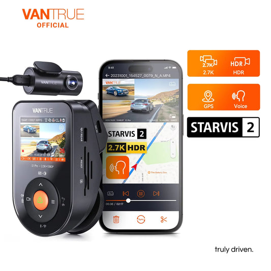 Vantrue S1pro Dashcam 2.7K Front and Rear 5G WiFi 60FPS Hidden Dash Camera HDR Night Vision STARVIS 2 GPS Voice Control