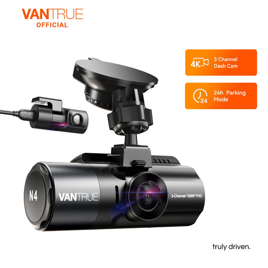 Vantrue N4 3 Channel 4K Dashcam 4K+1080P Front and Rear Dash Camera IR Night Vision 24 Hours Parking Mode Support 256GB Max