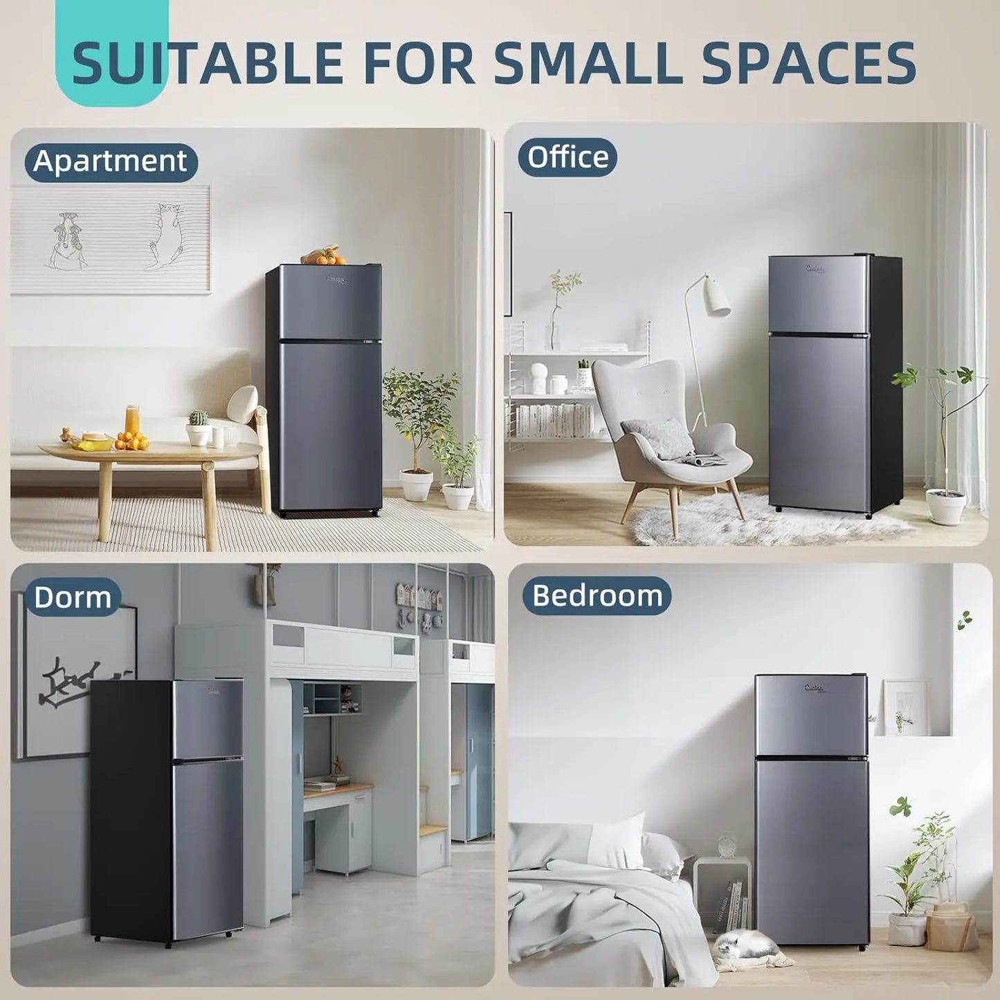 4.2 Cu.Ft Small Refrigerator with Freezer, Mini Fridge Double Door,Energy-Efficient, Large Capacity, Ideal for Office, Dorm