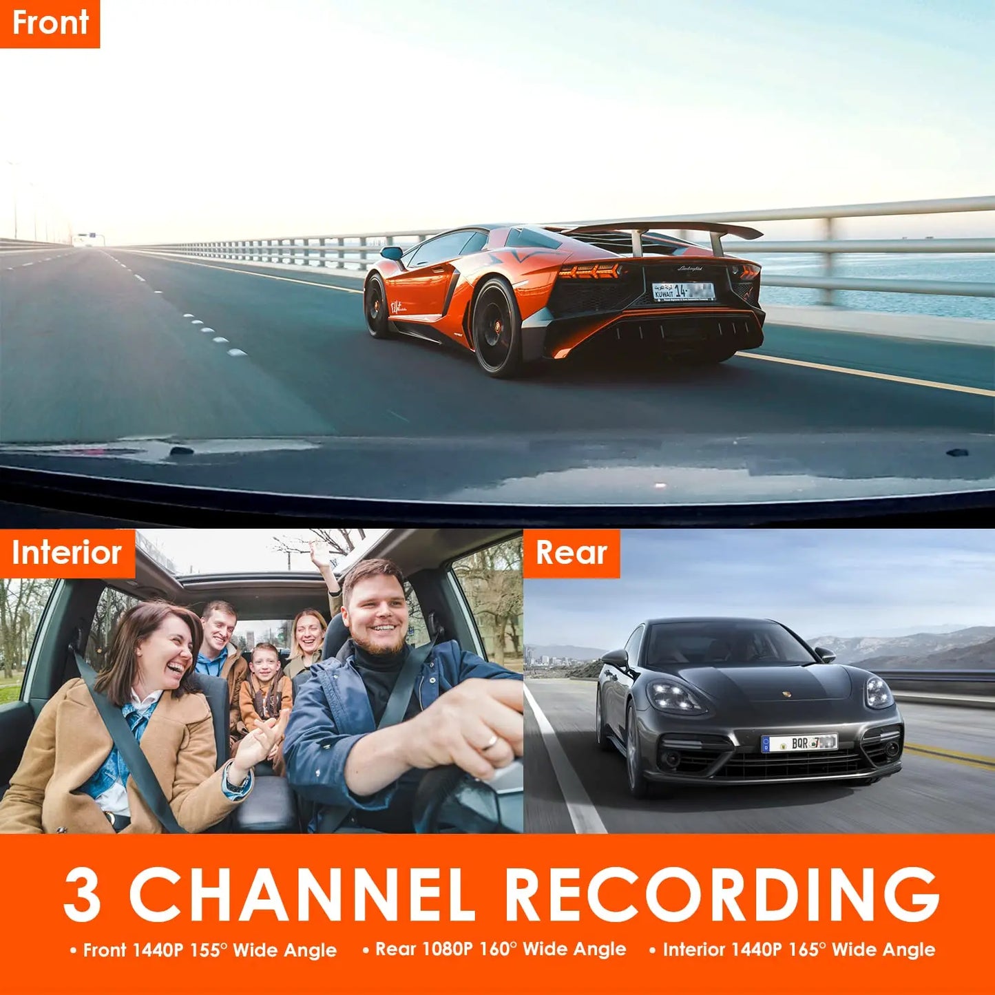 Vantrue N4 3 Channel 4K Dashcam 4K+1080P Front and Rear Dash Camera IR Night Vision 24 Hours Parking Mode Support 256GB Max