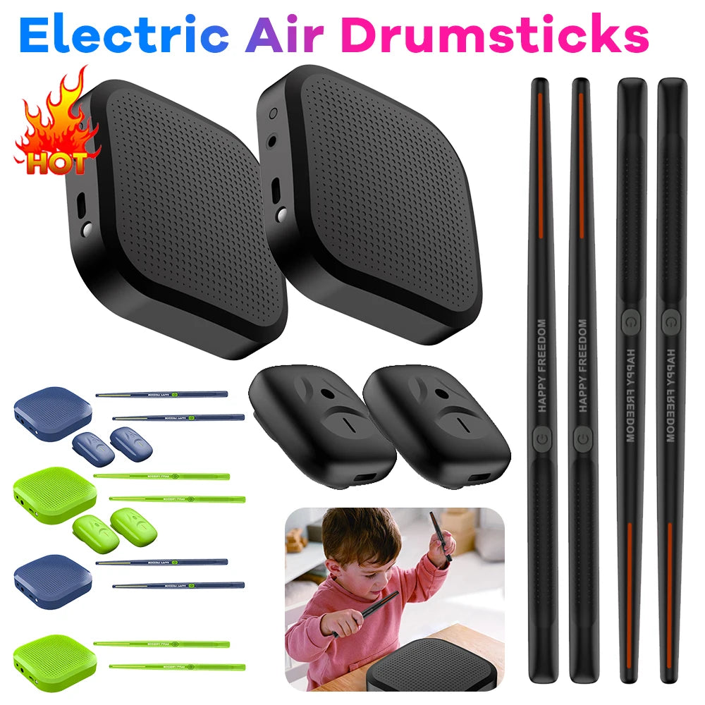 Air Drum with Drumsticks Sets Portable Electronic Virtual Air Drum Drumsticks Pedals Professional for Beginners Children Adults