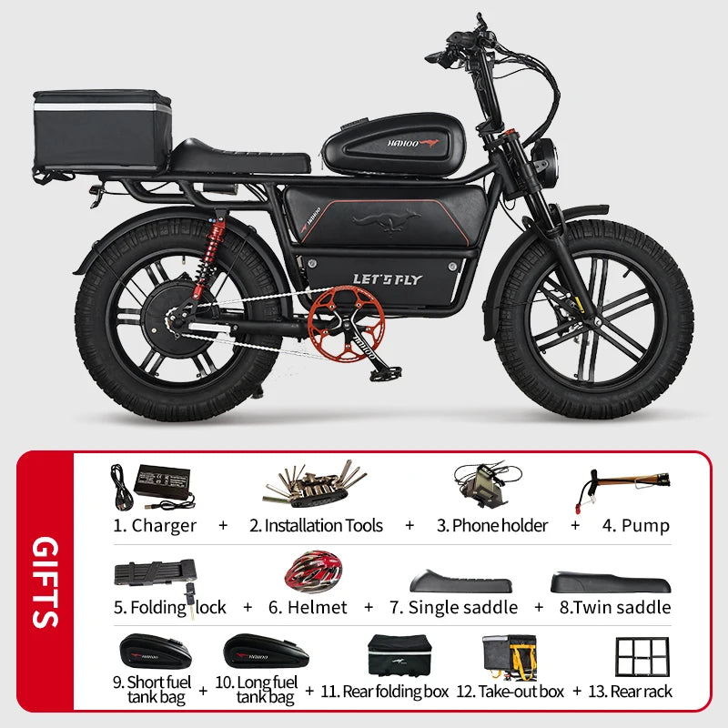 HAHOO H20 20 inches adult electric mountain bike 2000W brushless motor 48V 60Ah ebike dual suspension off road tyre bicycle