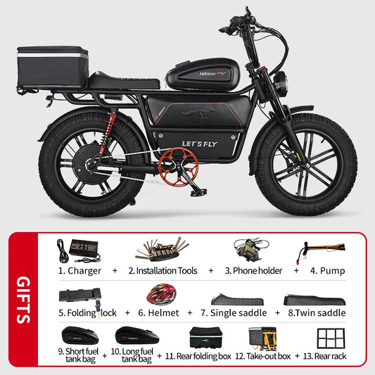 HAHOO H20 20 inches adult electric mountain bike 2000W brushless motor 48V 60Ah ebike dual suspension off road tyre bicycle