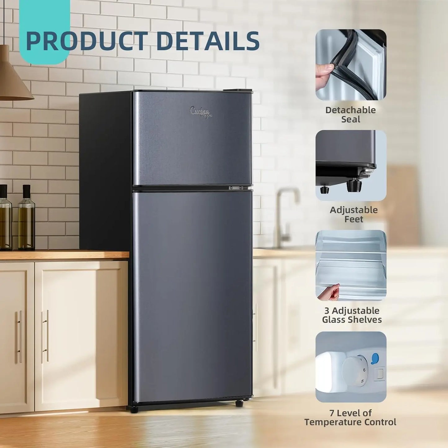 4.2 Cu.Ft Small Refrigerator with Freezer, Mini Fridge Double Door,Energy-Efficient, Large Capacity, Ideal for Office, Dorm